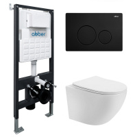 Комплект подвесной унитаз ABBER Bequem AC1100T белый с инсталляцией AC0105 и кнопкой AC0121MB черный матовый
