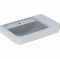 Раковина Geberit Renova Plan с полкой: B=75см, T=48см, отверстие под смеситель по центру, перелив-без, полка-правая, белый 122183000