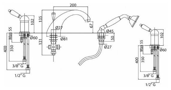 Смеситель на борт ванны Cezares Elite ELITE-BVDM-03/24-Bi