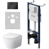 Комплект унитаза с инсталляцией Am.Pm Sense FlashClean IS90238.741701 с сиденьем микролифт, кнопка черный матовый