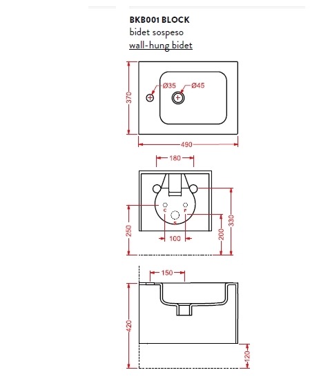 Биде подвесное ArtCeram Block BKB001 01;00 (L6750)