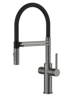 Смеситель для кухни однорычажный с каналом для питьевой воды и гибким изливом Agger Elegant A3252555 оружейная сталь матовая