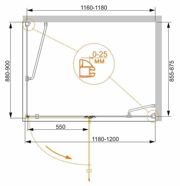 Душевой уголок (120х90) CEZARES BERGAMO BERGAMO-W-AH-1-120/90-C-Cr-R