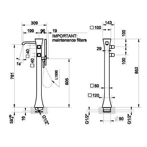 Напольный смеситель для ванны с душевой лейкой Gessi Mimi 24974#080