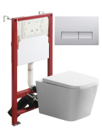 Комплект унитаза с инсталляцией безободковый  Agger ATI11150+APB200 кнопка смыва хром