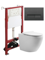 Комплект унитаза с инсталляцией безободковый Orange CI07-100W+APB244 кнопка смыва черный