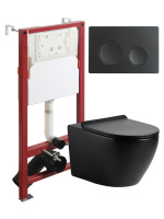 Комплект унитаза с инсталляцией безободковый Agger ATI03144+APB144 кнопка смыва черный
