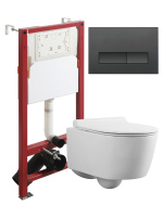 Комплект унитаза с инсталляцией безободковый Agger ATI05100+APB244 кнопка смыва черный