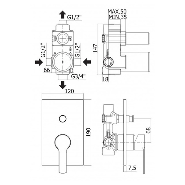 Смеситель для ванны Cezares Ovest OVEST-VDIM-01 Смеситель для ванны Cezares Ovest OVEST-VDIM-01