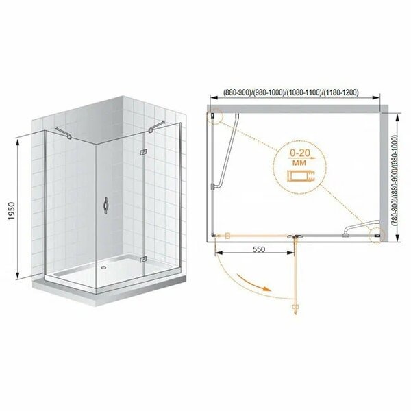 Душевой уголок (120х90) CEZARES BERGAMO BERGAMO-W-AH-1-120/90-C-Cr-L