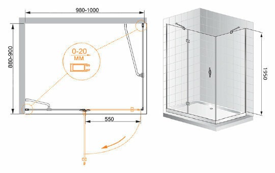 Душевой уголок (100х90) CEZARES BERGAMO BERGAMO-W-AH-1-100/90-C-Cr-L