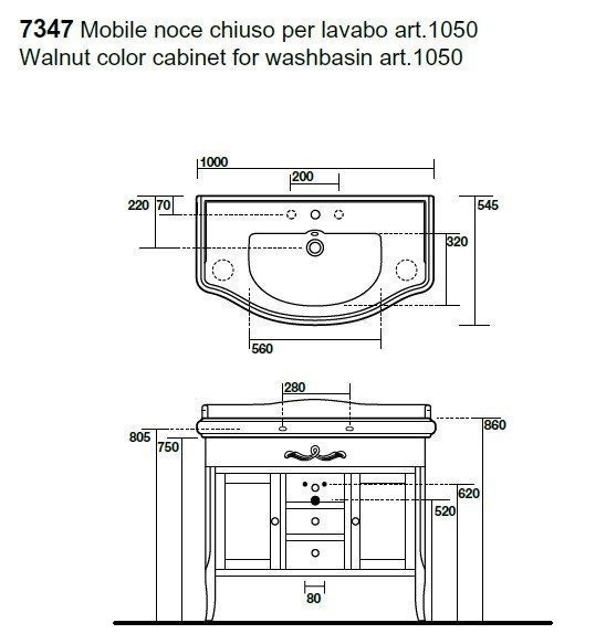 Тумба без раковины Kerasan Retro 734740 noce (орех)