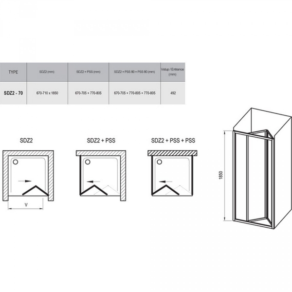 Душевая дверь в нишу Ravak Supernova SDZ2-70 01V1010011