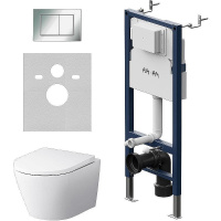 Комплект унитаза с инсталляцией Am.Pm Sense FlashClean IS90251.741701 с сиденьем микролифт, кнопка хром глянец