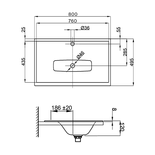 Раковина встраиваемая сверху (80х49,5) Bette BETTELUX A161-000 HLW1