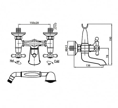 Смеситель для ванны Cezares Retro RETRO-C-VD2-03
