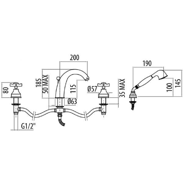 Смеситель на борт ванны Tiffany World London TW1720017DOoro Смеситель на борт ванны Tiffany World London TW1720017DOoro