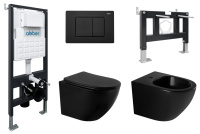Комплект ABBER унитаз AC1100MB черный матовый с инсталляцией AC0105 и кнопкой AC0120MB, биде AC1150MB с инсталляцией AC0101P