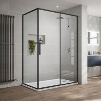 Душевой уголок Vincea  Slim-U VSR-2SU9012CLB (120х90)  м.черный, стекло прозрачное