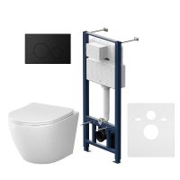 Комплект унитаза с инсталляцией Am.Pm Like Aquaspin IS49038.801900 с сиденьем микролифт, кнопка черный матовый