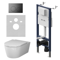 Комплект унитаза с инсталляцией Am.Pm Sense FlashClean IS90138.8F1701 с сиденьем микролифт, кнопка черный матовый
