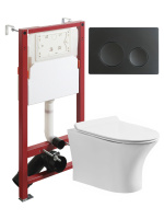 Комплект унитаза с инсталляцией безободковый Orange CI01-100W+APB144 кнопка смыва черный