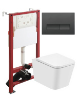 Комплект унитаза с инсталляцией безободковый Agger ATI08100+APB244 кнопка смыва черный