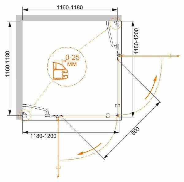 Душевой уголок (120х120) CEZARES BERGAMO BERGAMO-W-A-2-120-C-Cr