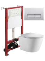 Комплект унитаза с инсталляцией безободковый Orange CI07-150W+APB200 кнопка смыва хром