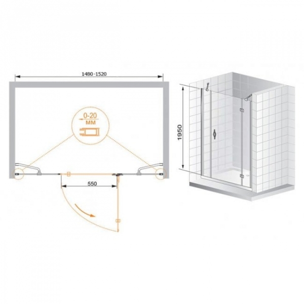 Душевая дверь в нишу Cezares BERGAMO-B-13-30+60/30-P-Cr-R