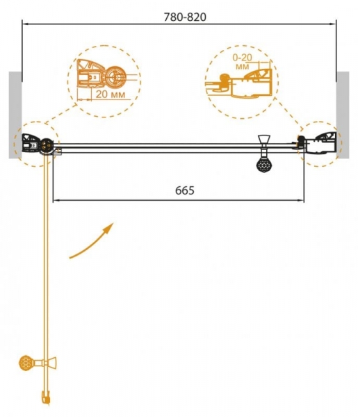 Душевая дверь в нишу Cezares Giubileo  GIUBILEO-B-11-80-CP-Cr-R