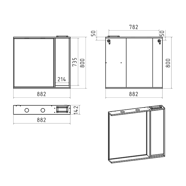 Зеркальный шкаф (88х80) Brevita Balaton 90 правый BAL-04090-03-01П