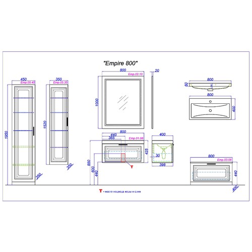 Тумба под раковину Aqwella Empire 100 Emp.01.10/W