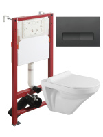 Комплект унитаза с инсталляцией безободковый Agger ATI06100+APB244 кнопка смыва черный