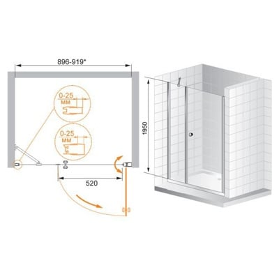 Дверь в нишу Cezares TRIUMPH-D-B-11-60+90-P-Cr-L