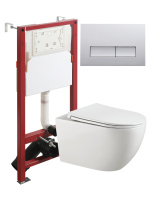 Комплект унитаза с инсталляцией безободковый Agger ATI12150+APB200 кнопка смыва хром