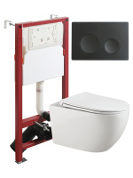 Комплект унитаза с инсталляцией безободковый Agger ATI12150+APB144 кнопка смыва черный