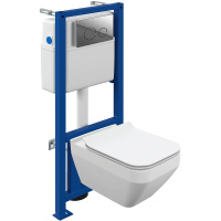 Комплект унитаза с инсталляцией Cersanit Crea 64443 с сиденьем микролифт и клавишей смыва хром глянцевый