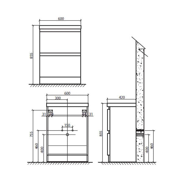База под раковину напольная BelBagno ENERGIA-N-600-2C-PIA-BL Bianco Lucido
