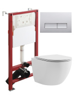 Комплект унитаза с инсталляцией безободковый Agger ATI03100+APB200 кнопка смыва хром