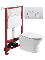 Комплект унитаза с инсталляцией безободковый Orange CI01-100W+APB100 кнопка смыва хром