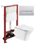 Комплект унитаза с инсталляцией безободковый Orange CI02-100W+APB200 кнопка смыва хром