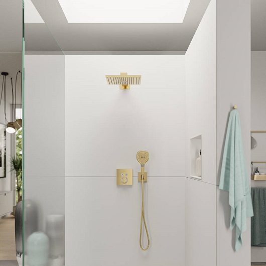 Верхний душ с кронштейном Hansgrohe Raindance E 300 AIR 1jet 26238990 полированное золото