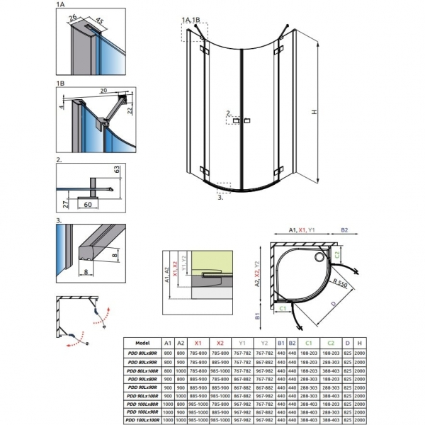 Правая часть душевой кабины Radaway Essenza 385003-01-01R