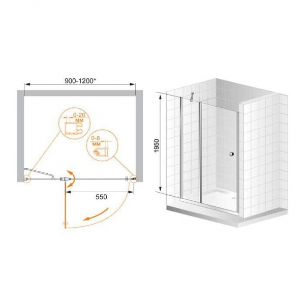Дверь в нишу Cezares TRIUMPH-B-12-120-P-Cr-R