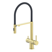 Кухонный смеситель с гибким изливом Oliveeka OL-458009-BG, золотой матовый