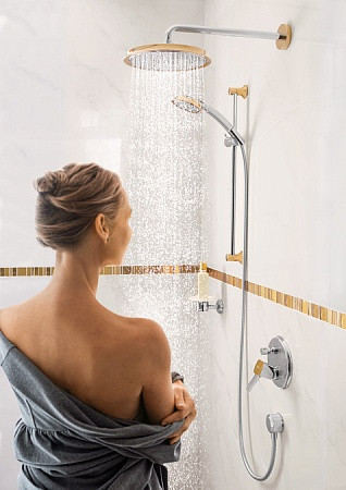 Верхний душ с кронштейном Hansgrohe Raindance Classic AIR 240 27405090 золото/хром