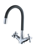 OneLife P03-007cr Смеситель для кухни двухвентильный полимерный с гибким изливом хром/черный