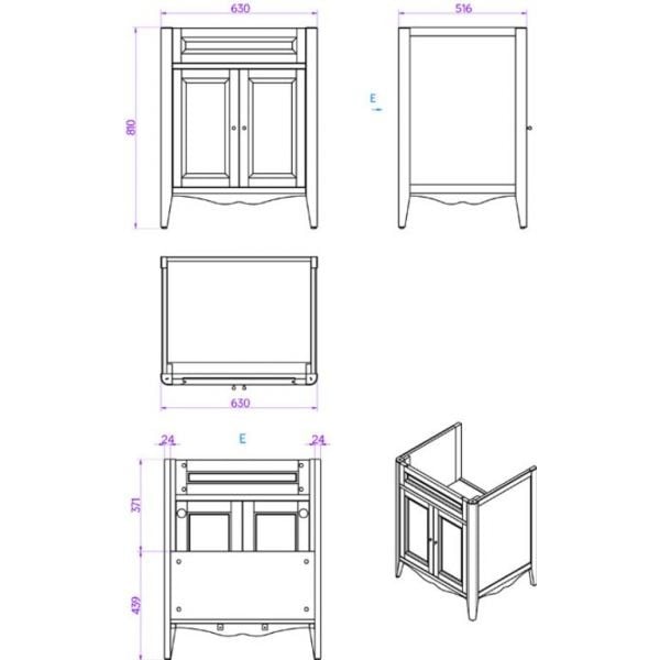 Тумба с раковиной белый 68 см Tiffany World Veronica Nuova VER2068-B+AR824bi*1 комплект