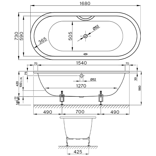 Стальная ванна (168х73) Bette Starlet Flair Oval 8773-000 с шумоизоляцией